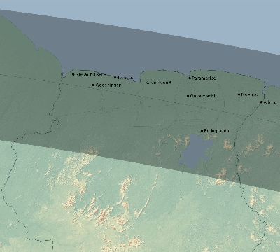 Map of the eclipse path across Suriname on 09/08/2621