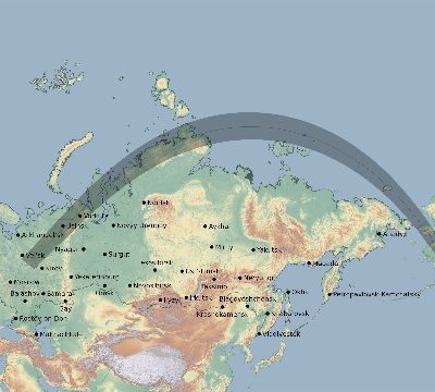 Map of the eclipse path across Russia on 07/19/2623