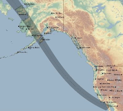 Map of the eclipse path across United States on 07/19/2623
