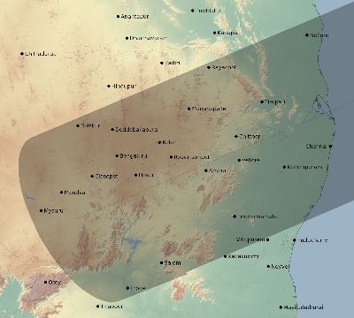 Map of the eclipse path across India on 07/07/2624