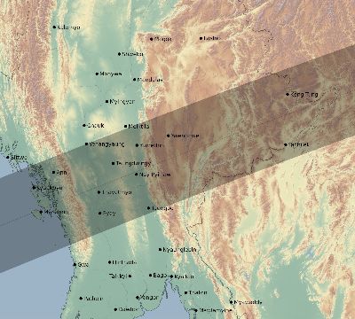 Map of the eclipse path across Myanmar on 07/07/2624