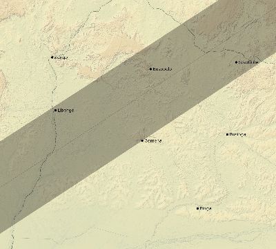 Map of the eclipse path across DR Congo on 01/01/2625