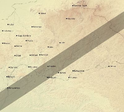 Map of the eclipse path across Central African Republic on 01/01/2625