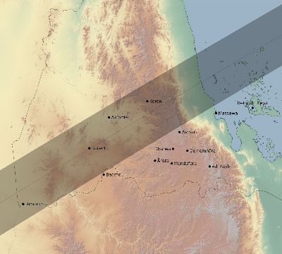 Map of the eclipse path across Eritrea on 01/01/2625