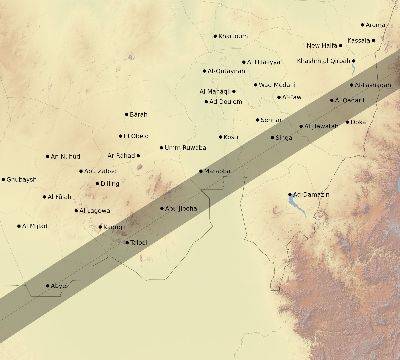 Map of the eclipse path across Sudan on 01/01/2625