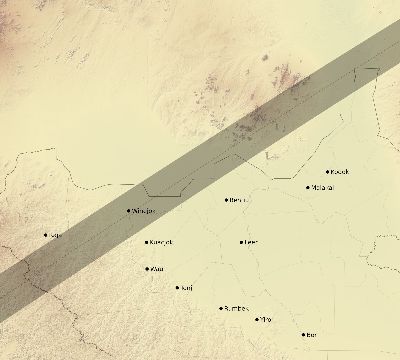 Map of the eclipse path across South Sudan on 01/01/2625