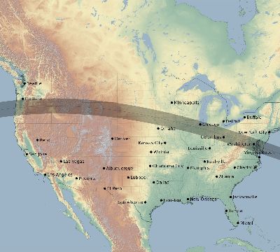Map of the eclipse path across United States on 05/07/2627