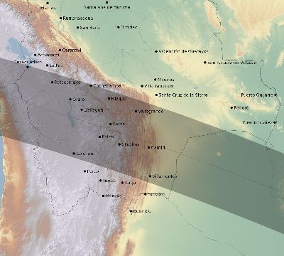 Map of the eclipse path across Bolivia on 10/31/2627