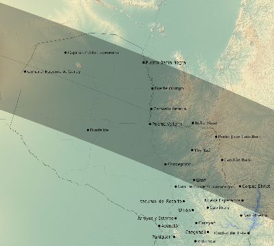 Map of the eclipse path across Paraguay on 10/31/2627