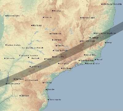 Map of the eclipse path across Brazil on 04/26/2628