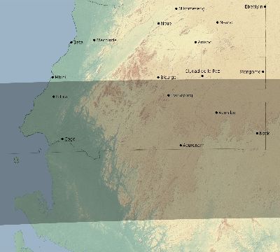 Map of the eclipse path across Equatorial Guinea on 04/26/2628