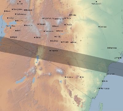 Map of the eclipse path across Kenya on 04/26/2628