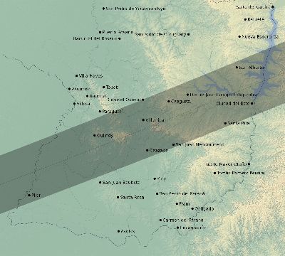 Map of the eclipse path across Paraguay on 04/26/2628
