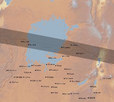 Map of the eclipse path across Tanzania on 04/26/2628