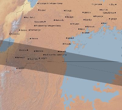 Map of the eclipse path across Uganda on 04/26/2628