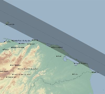 Map of the eclipse path across Honduras on 10/19/2628