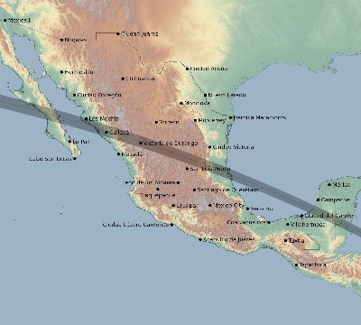 Map of the eclipse path across Mexico on 10/19/2628