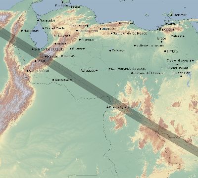 Map of the eclipse path across Venezuela on 10/19/2628
