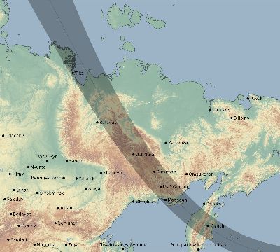 Map of the eclipse path across Russia on 10/08/2629