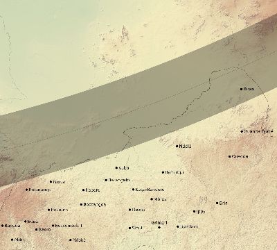 Map of the eclipse path across Central African Republic on 02/23/2631