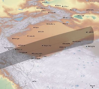 Map of the eclipse path across China on 02/23/2631