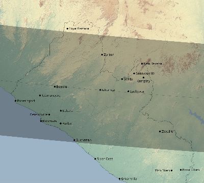 Map of the eclipse path across Liberia on 02/23/2631