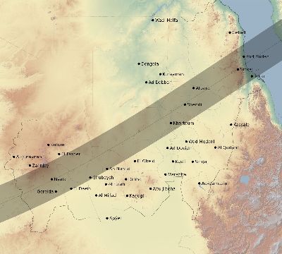 Map of the eclipse path across Sudan on 02/23/2631