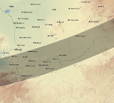 Map of the eclipse path across Chad on 02/23/2631