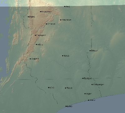 Map of the eclipse path across Togo on 02/23/2631