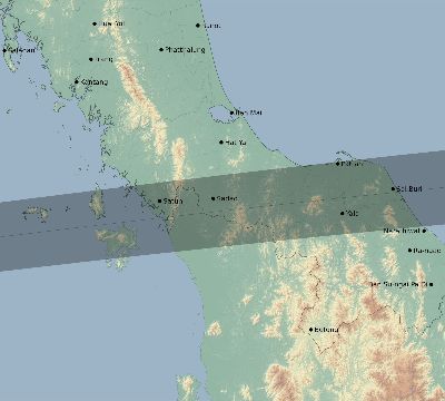 Map of the eclipse path across Thailand on 08/19/2631