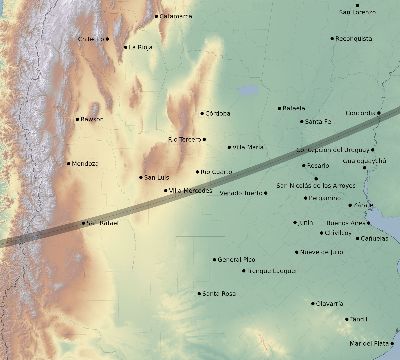 Map of the eclipse path across Argentina on 02/12/2632