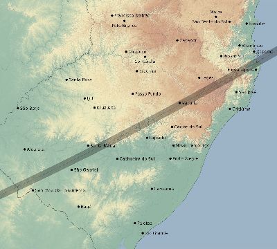 Map of the eclipse path across Brazil on 02/12/2632