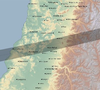 Map of the eclipse path across Chile on 02/12/2632