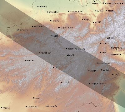 Map of the eclipse path across Afghanistan on 08/08/2632