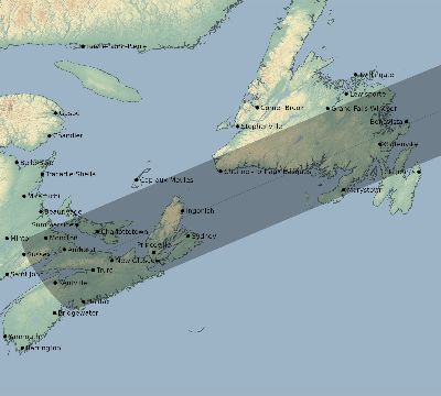 Map of the eclipse path across Canada on 08/08/2632