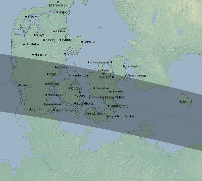 Map of the eclipse path across Denmark on 08/08/2632