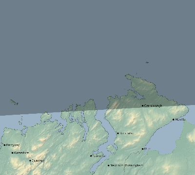 Map of the eclipse path across Ireland on 08/08/2632