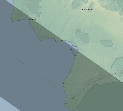 Map of the eclipse path across Kazakhstan on 08/08/2632