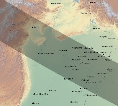 Map of the eclipse path across Pakistan on 08/08/2632