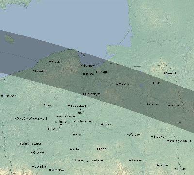 Map of the eclipse path across Poland on 08/08/2632
