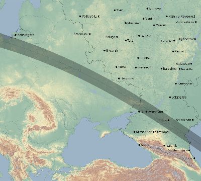 Map of the eclipse path across Russia on 08/08/2632