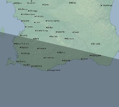 Map of the eclipse path across Sweden on 08/08/2632