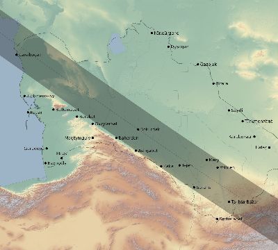 Map of the eclipse path across Turkmenistan on 08/08/2632