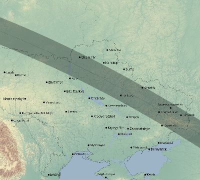 Map of the eclipse path across Ukraine on 08/08/2632