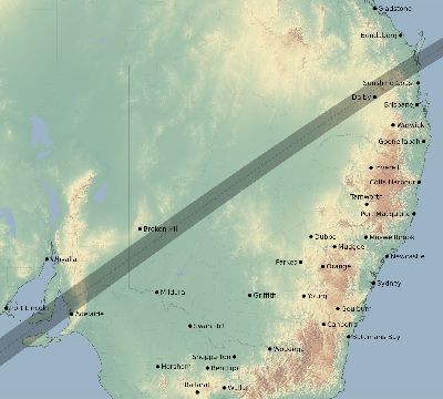 Map of the eclipse path across Australia on 06/17/2634