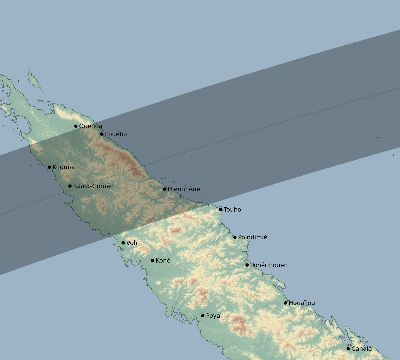 Map of the eclipse path across New Caledonia on 06/17/2634