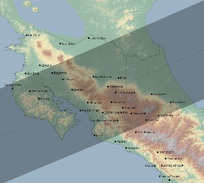 Map of the eclipse path across Costa Rica on 12/12/2634