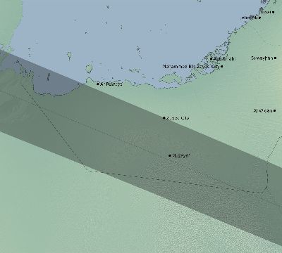 Map of the eclipse path across United Arab Emirates on 06/07/2635