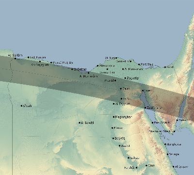 Map of the eclipse path across Egypt on 06/07/2635