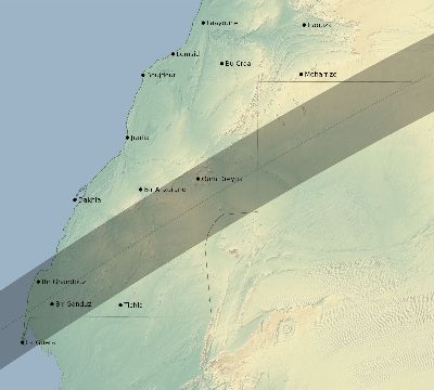 Map of the eclipse path across Western Sahara on 06/07/2635